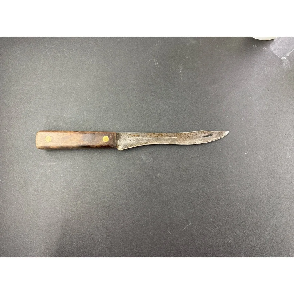 Vintage Skinning Butcher Knife Hand Forged USA wood Handle